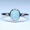 Natural Australian Coober Pedy Crystal Opal Silver and Diamond Ring