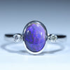 Natural Australian Black Opal Silver and Diamond Ring