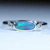 Natural Australian Black Opal Silver and Diamond Ring