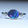 Natural Australian Black Opal Silver and Diamond Ring