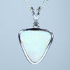 Natural Australian White Opal and Diamond Silver Pendant