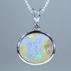 Australian Boulder Opal and Diamond Silver Pendant with Silver Chain (10mm x 12mm)  Code - Y372