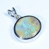 Australian Boulder Opal and Diamond Silver Pendant with Silver Chain (10mm x 12mm)  Code - Y372