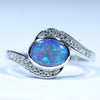 Natural Australian White Gold Lightning Ridge Opal and Diamond Ring