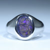 Natural Australian Dark Crystal Opal Silver Men's Ring