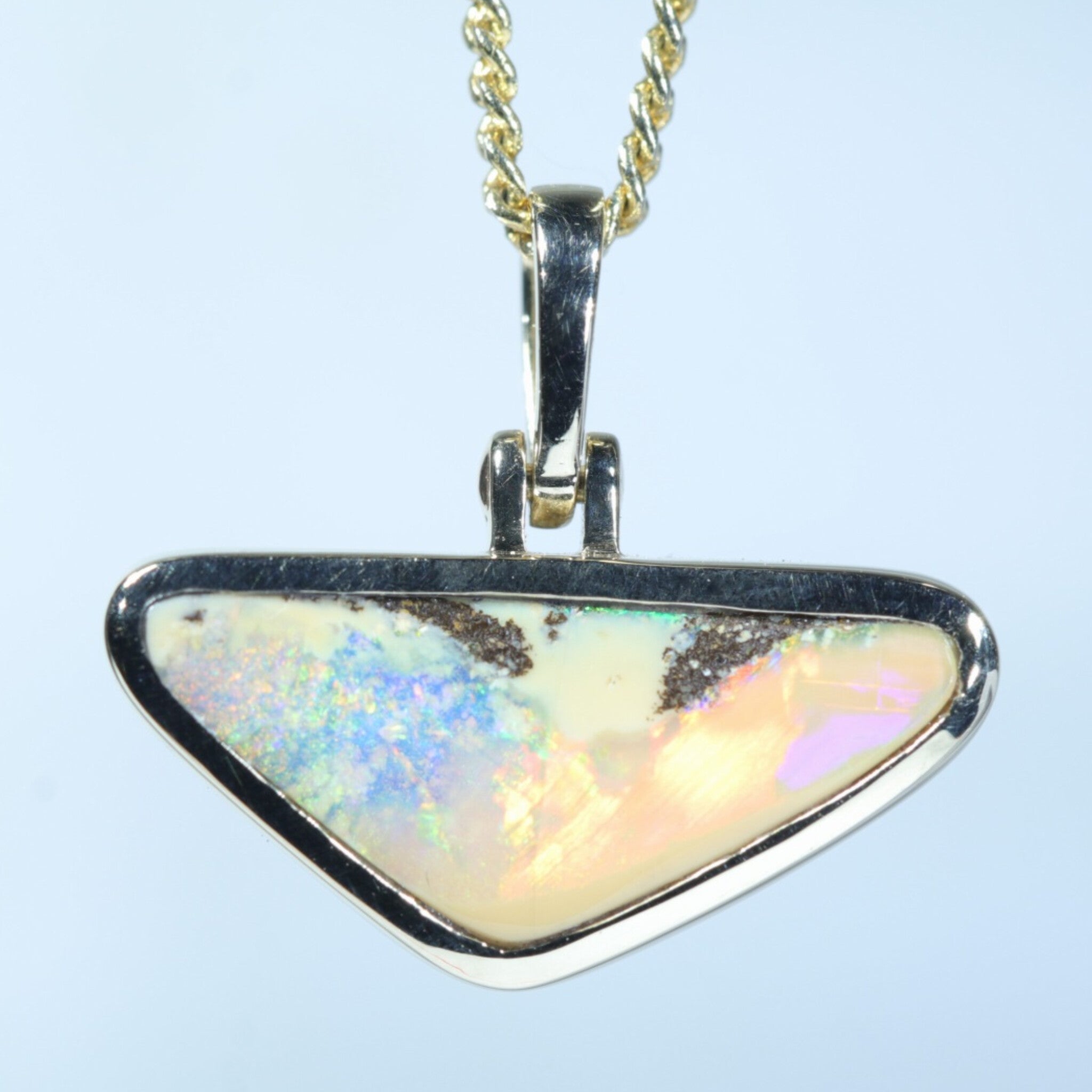 Natural Solid Australian Boulder Opal Gold Pendant (16mm x 7.5mm) Code - Z113