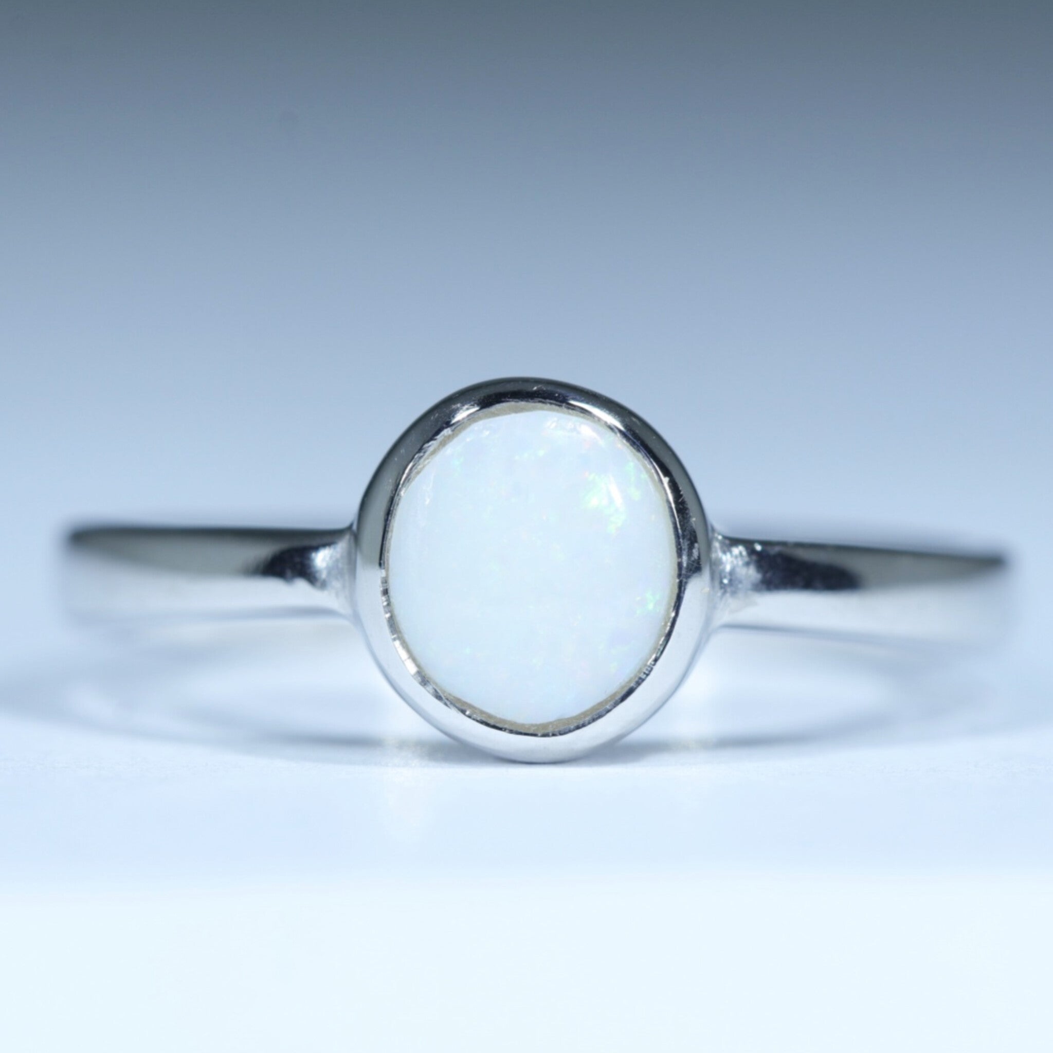 Coober Pedy Solid White Opal Silver Ring - Size 7.5 Code CC624