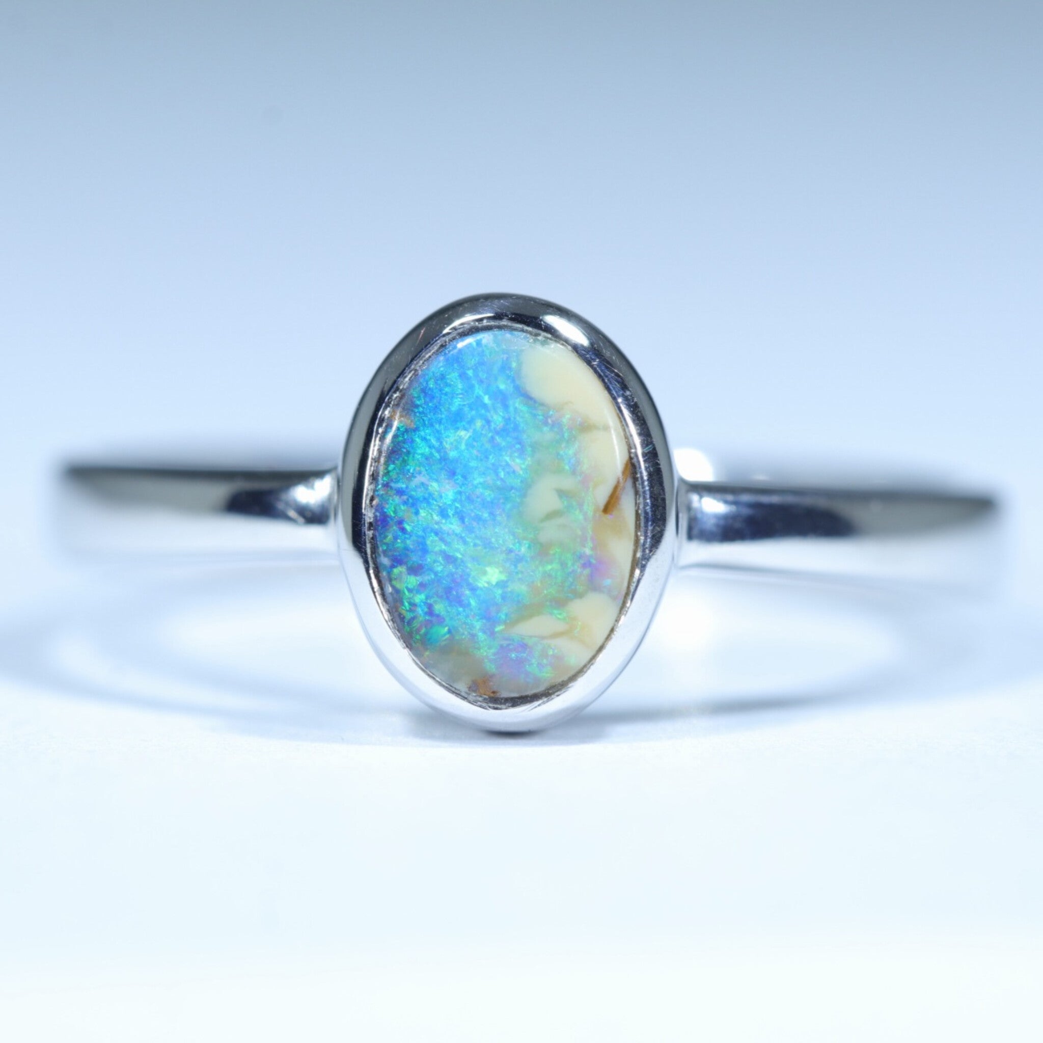 Australian Solid Boulder Opal Silver Ring - Size 7.5 CC621
