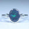 Natural Australian Lightning Ridge Blacl Opal Silver and Diamond Ring