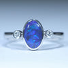Natural Australian Black Opal Silver and Diamond Ring
