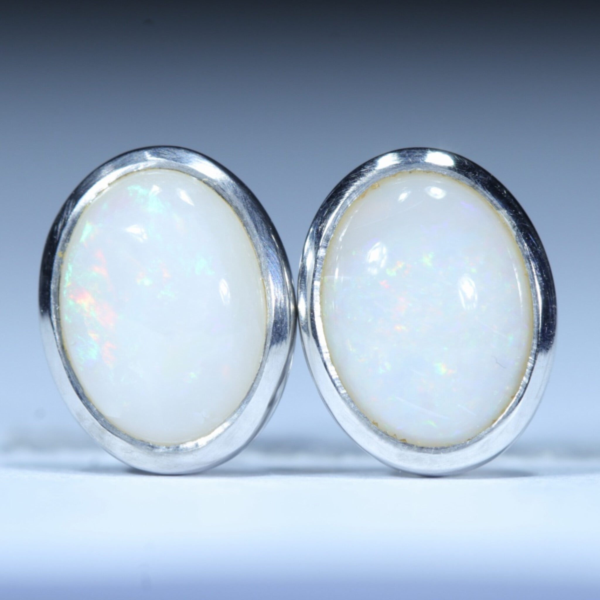 Coober Pedy Solid Opal Silver Stud Earring (8mm x 6mm) Code -V119