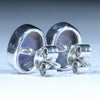 Lightning Ridge Solid Opal Silver Earrings (9.5mm x 7mm) Code - V115
