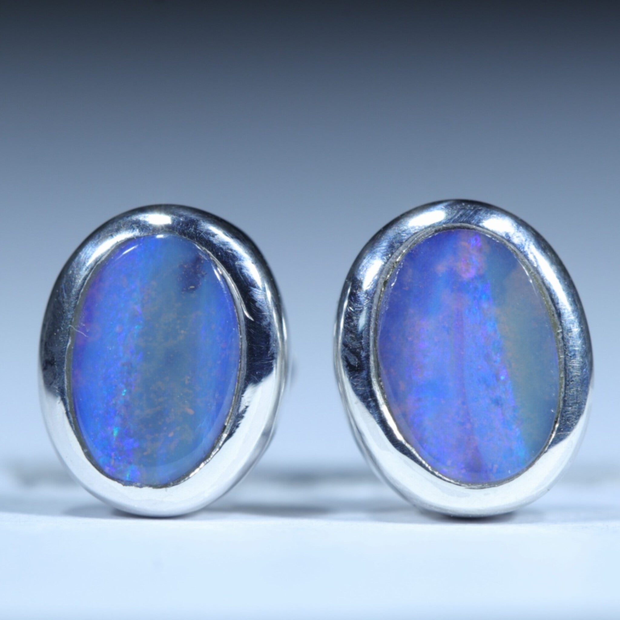 Australian Boulder Opal Silver Earrings (8mm x 6mm) Code - V133