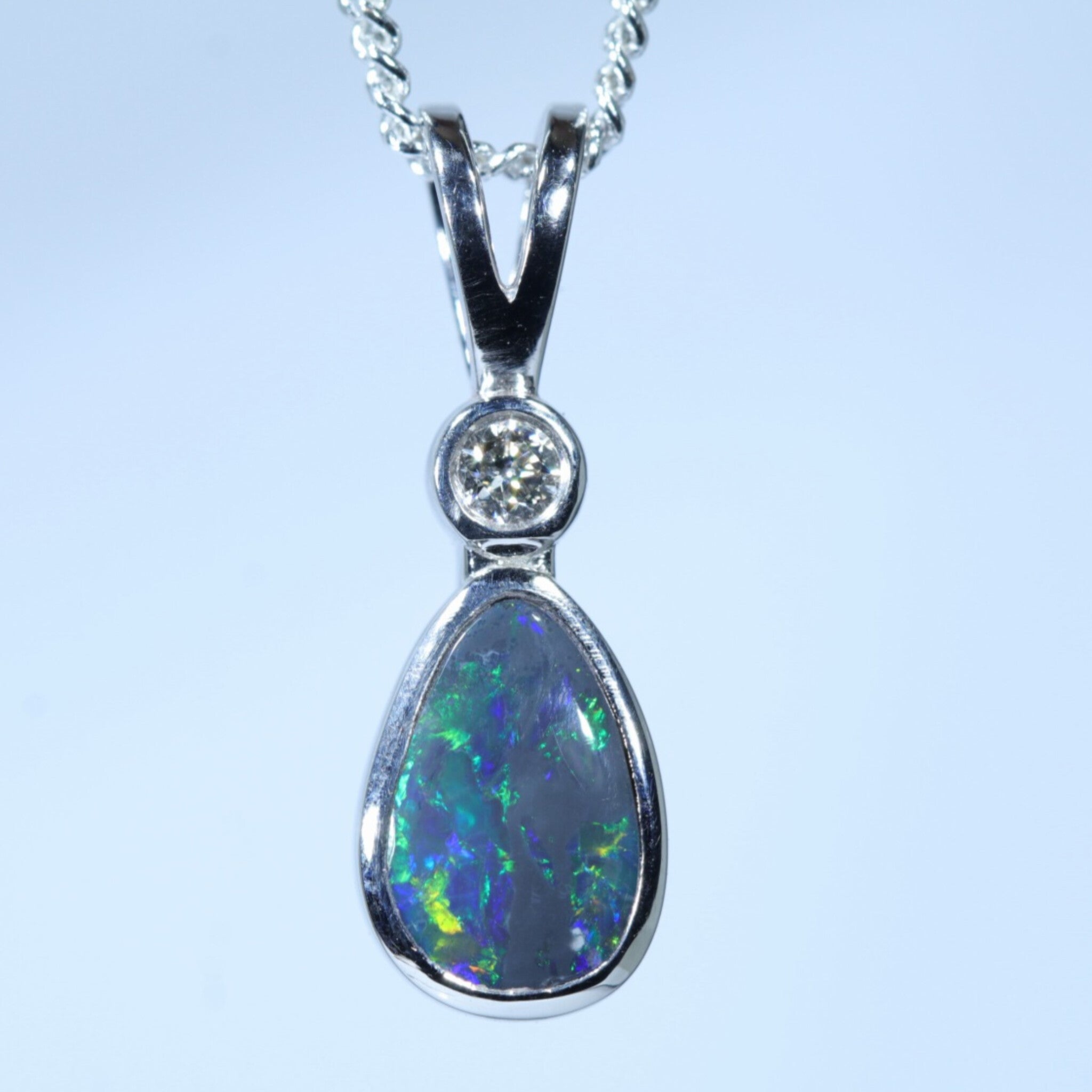 Lightning Ridge Black Opal and Diamond White Gold Pendant (8mm x 5mm) Code - Z105