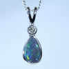 Natural Australian Black Opal White Gold and Diamond Pendant