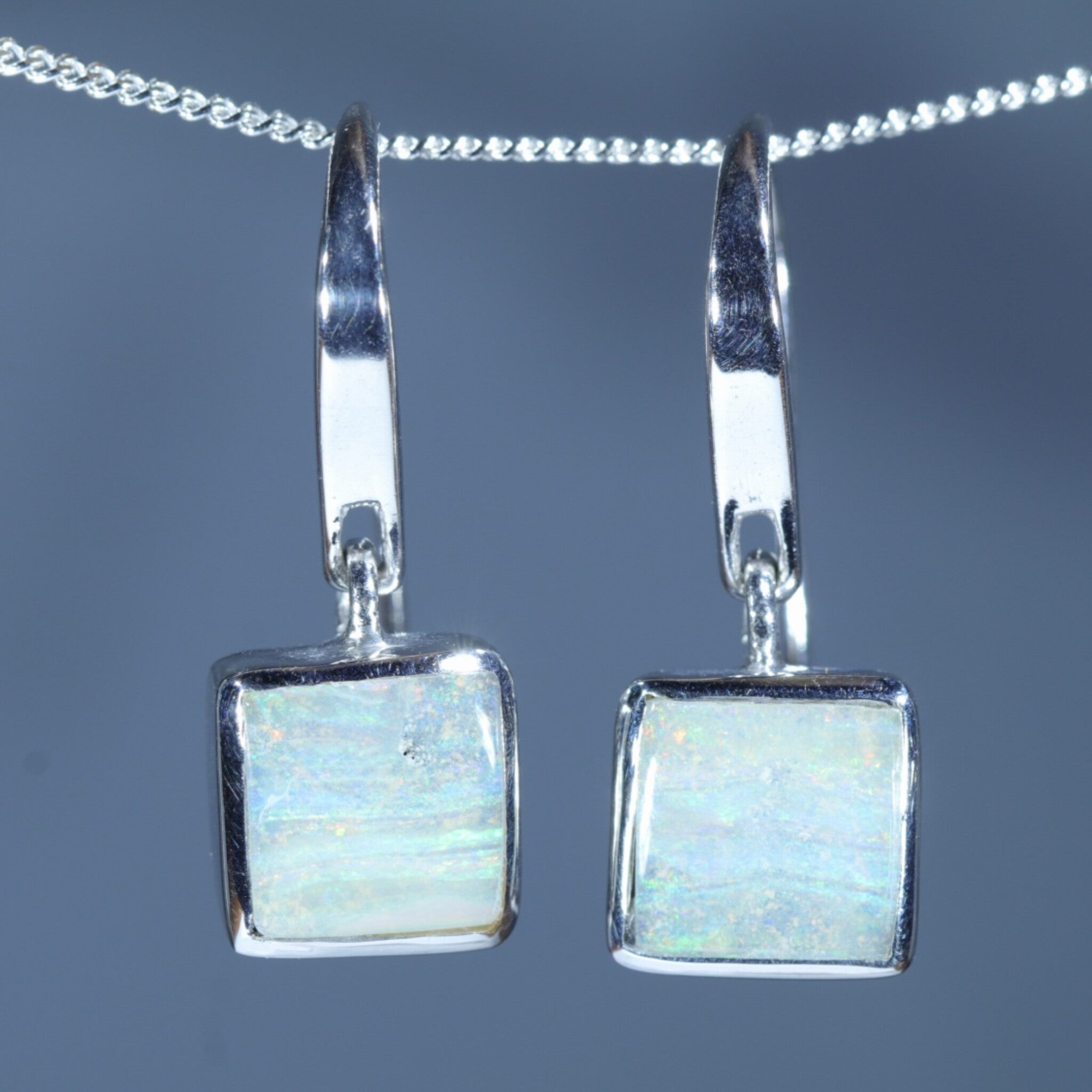 Australian Boulder Opal Silver Earring (8.5mm x 8.5mm) Code - V125