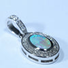 Natural Australian Crystal Opal and Diamond White Gold Pendant (8mm x 5mm) Code - Z134