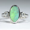 Coober Pedy Soild Opal and Diamond White Gold Ring - Size 7 US Code - T91