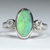 Coober Pedy Soild Opal and Diamond White Gold Ring - Size 7 US Code - T91