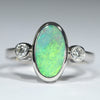 Coober Pedy Soild Opal and Diamond White Gold Ring - Size 7 US Code - T91