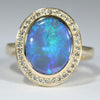 Lightning Ridge Black Opal and Diamond  Gold Ring Size 7 Code - T87