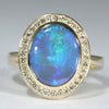 Lightning Ridge Black Opal and Diamond  Gold Ring Size 7 Code - T87