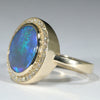 Lightning Ridge Black Opal and Diamond  Gold Ring Size 7 Code - T87