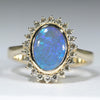 Lightning Ridge Black Opal and Diamond Gold Ring Size 7 Code - T54