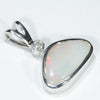 Coober Pedy Solid White Opal and Diamond Silver Pendant with Silver Chain (14mm x 7.5mm) Code - Y456