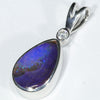 Australian Boulder Opal and Diamond Silver Pendant with Silver Chain (12mm x 8mm)  Code - Y449