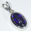 Lightning Ridge Black Opal and Diamond Silver Pendant with Silver Chain (11mm x 6.5mm) Code - Y451
