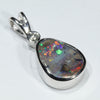 Australian Boulder Opal and Diamond Silver Pendant with Silver Chain (10mm x 7.5mm)  Code - Y458
