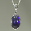 Lightning Ridge Black Opal and Diamond Silver Pendant with Silver Chain (11mm x 6.5mm) Code - Y451