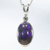 Lightning Ridge Black Opal and Diamond Silver Pendant with Silver Chain (11mm x 6.5mm) Code - Y451