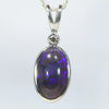 Lightning Ridge Black Opal and Diamond Silver Pendant with Silver Chain (11mm x 6.5mm) Code - Y451