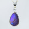 Australian Boulder Opal and Diamond Silver Pendant with Silver Chain (12mm x 8mm)  Code - Y449