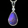 Australian Boulder Opal and Diamond Silver Pendant with Silver Chain (12mm x 8mm)  Code - Y449