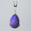 Australian Boulder Opal and Diamond Silver Pendant with Silver Chain (12mm x 8mm)  Code - Y449
