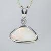 Coober Pedy Solid White Opal and Diamond Silver Pendant with Silver Chain (14mm x 7.5mm) Code - Y456