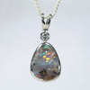 Australian Boulder Opal and Diamond Silver Pendant with Silver Chain (10mm x 7.5mm)  Code - Y458