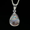 Australian Boulder Opal and Diamond Silver Pendant with Silver Chain (10mm x 7.5mm)  Code - Y458