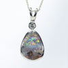 Australian Boulder Opal and Diamond Silver Pendant with Silver Chain (10mm x 7.5mm)  Code - Y458