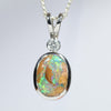Australian Boulder Opal and Diamond Silver Pendant with Silver Chain (8mm x 7mm)  Code - Y447