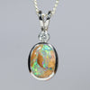 Australian Boulder Opal and Diamond Silver Pendant with Silver Chain (8mm x 7mm)  Code - Y447