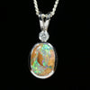 Australian Boulder Opal and Diamond Silver Pendant with Silver Chain (8mm x 7mm)  Code - Y447