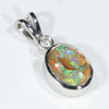 Australian Boulder Opal and Diamond Silver Pendant with Silver Chain (8mm x 7mm)  Code - Y447