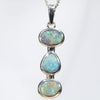 Natural Australian Three Opal Drop Silver Pendant