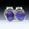 Australian Black Opal Silver Earrings (5mm x 3.5mm) Code - V97