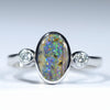 Natural Australian Boulder Opal Silver and Diamond Ring