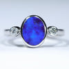 Natural Australian Boulder Opal Silver and Diamond Ring